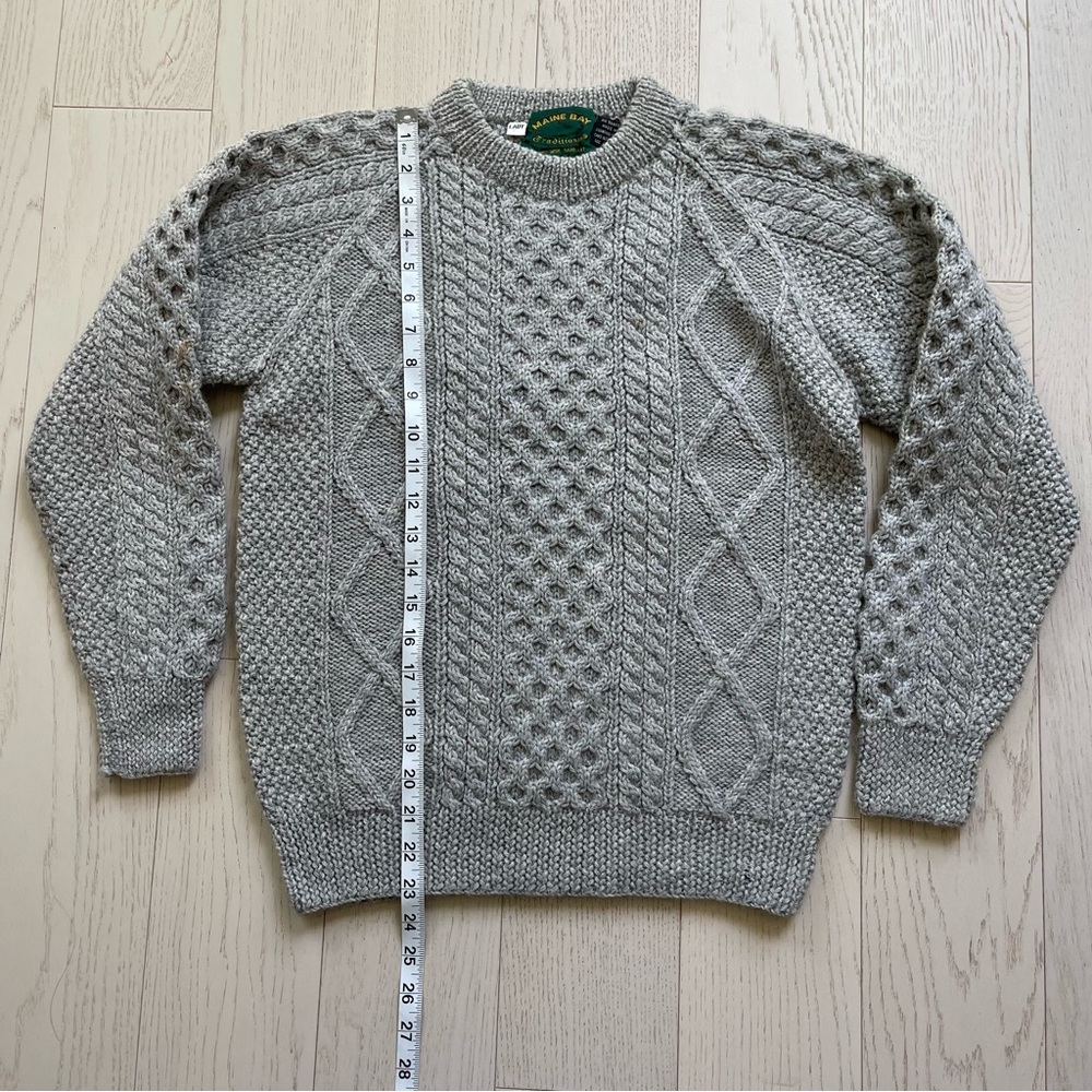 Vintage Maine Bay Thick Cable Knit 100% Wool Hand Knitted Fisherman Sweater - Picture 13 of 16